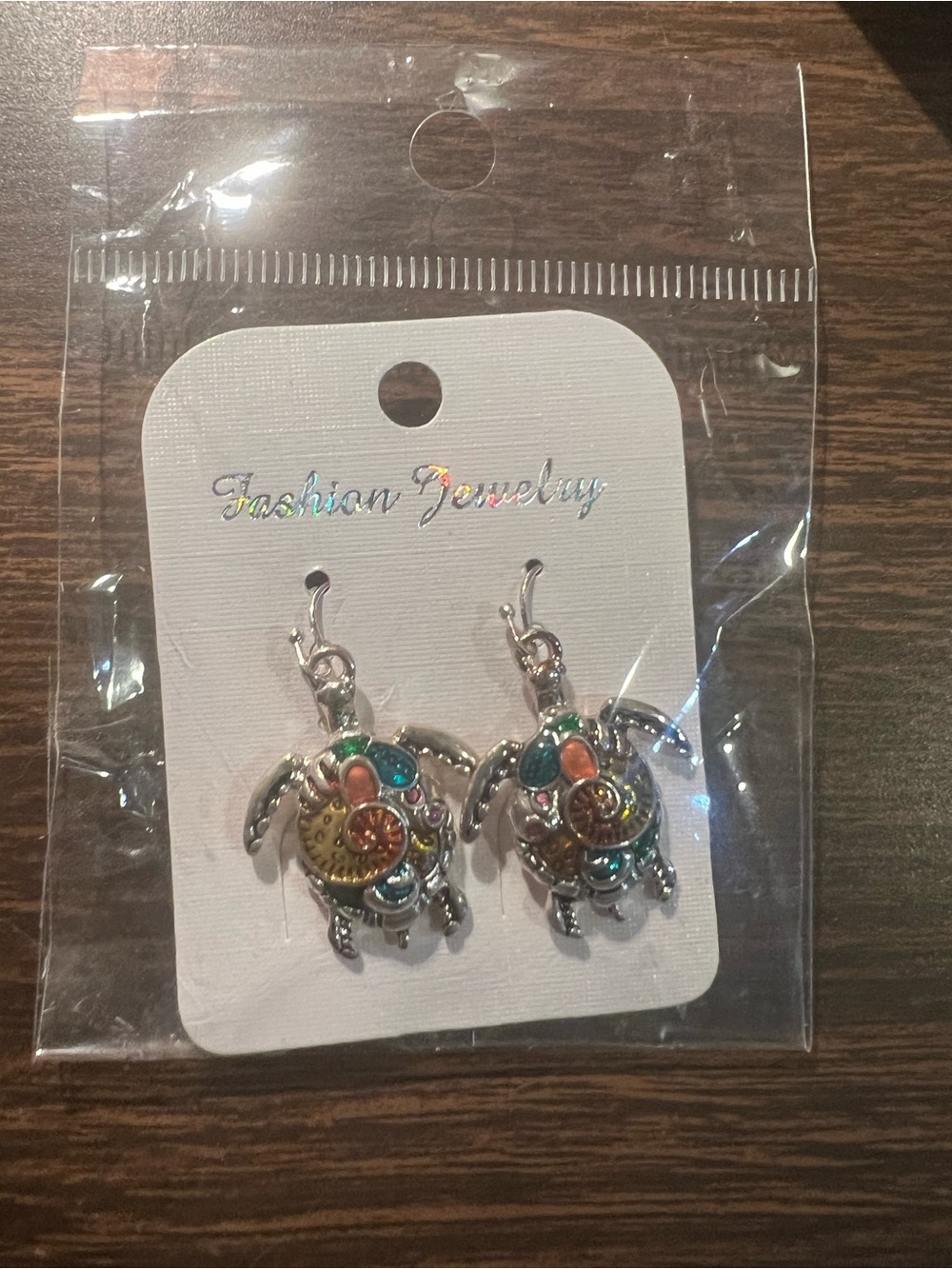 Fashion Jewelry Silver Turtle Drop Earrings with Multicolor Accents